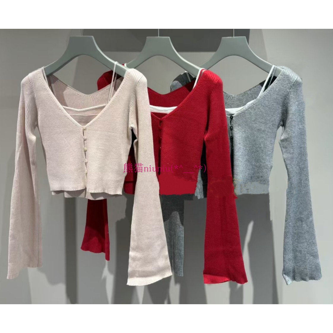 甜美温柔！25年新设计！纯元S家 简约吊带背心+V领针织开衫两件套