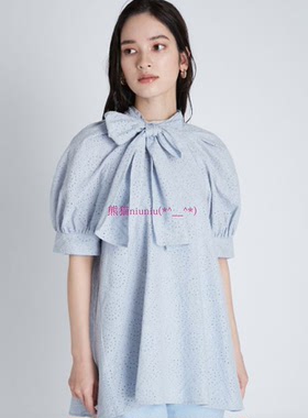 纯圆特别系列！Ce1f0rd 泡泡袖蝴蝶结镂空刺绣纯色衬衫CWFB211081