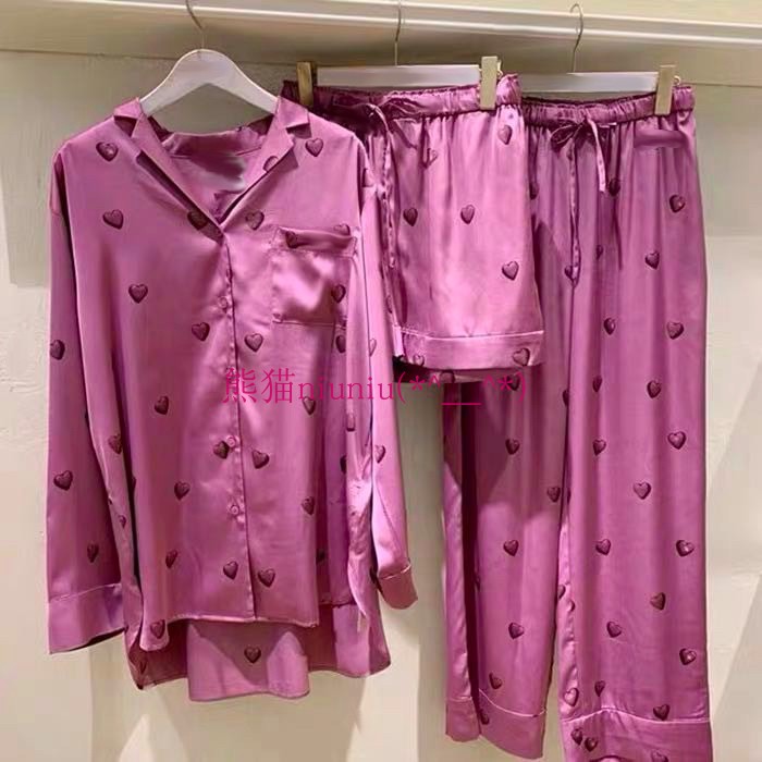系列可，舒适家爱心丝滑缎面睡衣