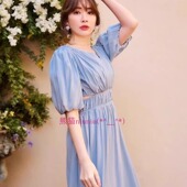 原厂追加 1242305088 连衣裙 小岛阳菜H家 气质百搭V领纯色泡泡袖