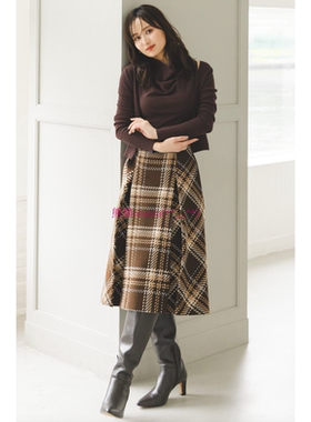 25年新色！纯元无替换！S家 百搭高腰粗纱羊毛呢格纹半身裙254144