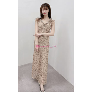 贵牌 170202 原厂出 荷叶边金银丝收腰印花连衣裙 10132 D家 法式