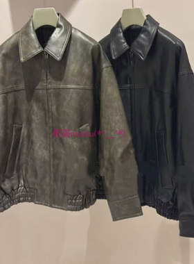 25年新色！气质范儿~原厂出 S家 纯色宽松复古翻领短夹克皮衣外套