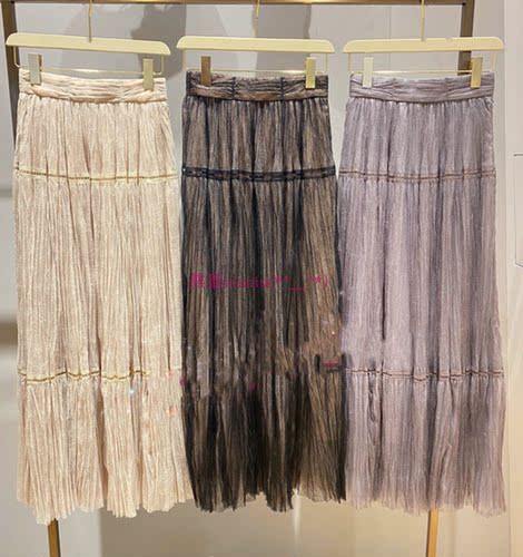 新年款重磅！纯圆款LB家 高腰拼接褶皱蕾丝薄纱半身裙