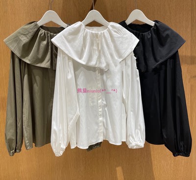 宽松双层领系带灯笼长袖衬衫百搭