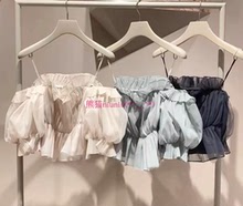 甜美仙仙系列！纯圆S家 纯欲风裹胸一字领薄纱衬衫上衣