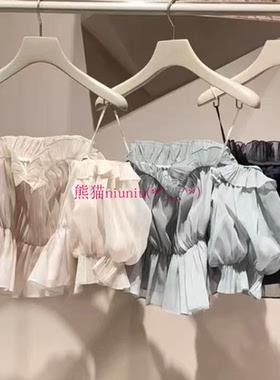 甜美仙仙系列！纯圆S家 纯欲风裹胸一字领薄纱衬衫上衣