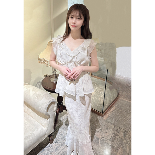 金银丝印花衬衫上衣+鱼尾半身裙