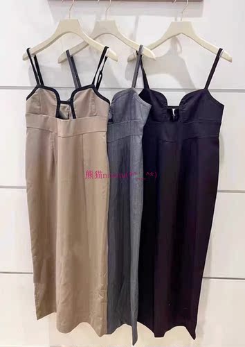 高腰后开衩吊带镂空吊带连衣裙