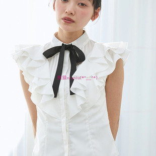 甜美气质！现货发！纯元S家 百搭翻领蝴蝶结荷叶边小飞袖衬衫上衣