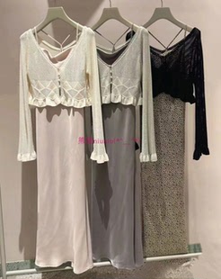 原厂追加！S家 V领荷叶边镂空针织衫+吊带连衣裙两件套