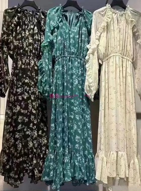 原厂D少量！欧阳娜娜秀 M家 雪纺荷叶边印花连衣裙