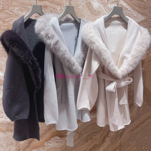 温暖又踏实!纯元S家 毛领连帽中长款腰带棉被毛呢大衣外套254157