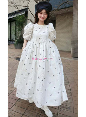 法式贵牌！原厂追加~现货B家 甜美气质爱心刺绣泡泡袖连衣裙OP115