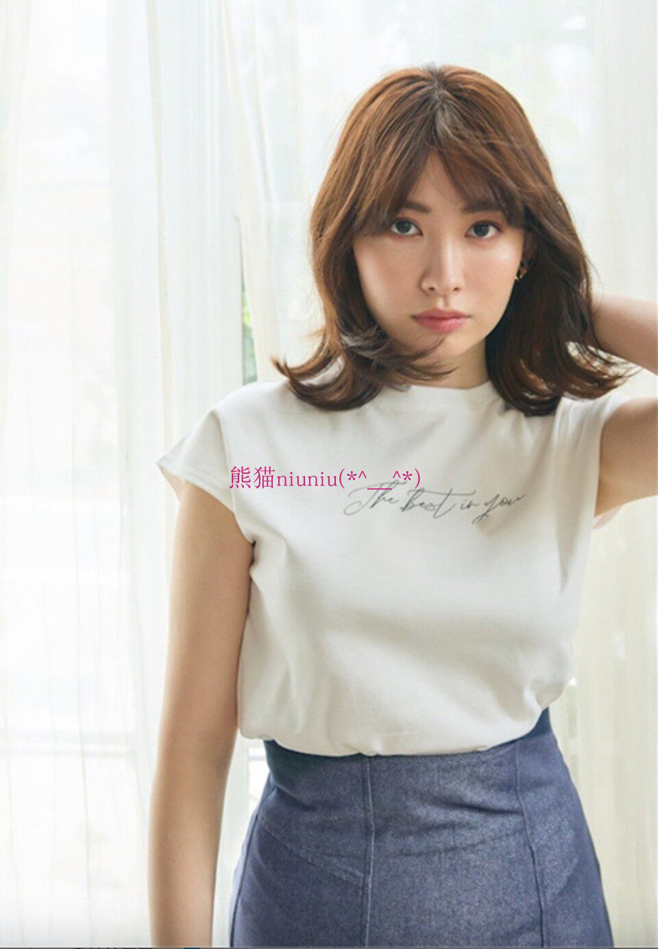 原厂追加！甜美又温柔~小嶋阳菜 H家  百搭圆领短袖字母印花T恤女