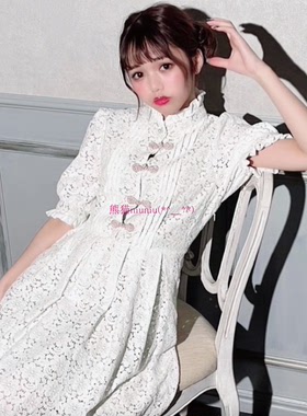 不容错过的款！纯圆单！Man0nM*mie 国风系列~盘扣蕾丝花纹连衣裙