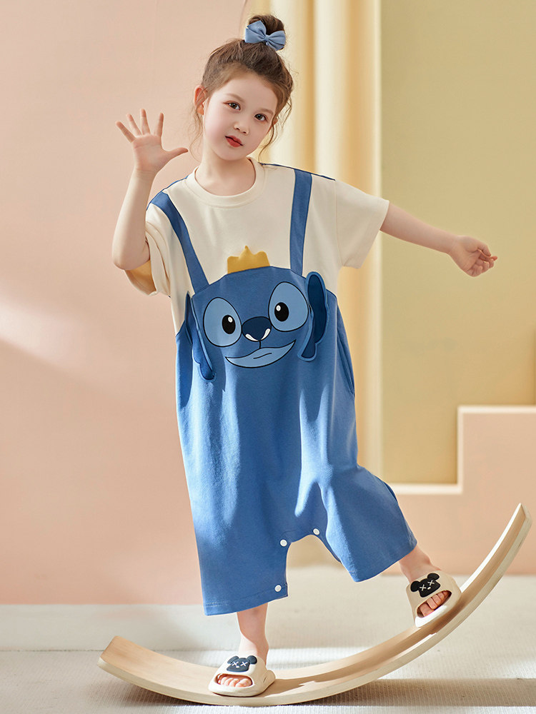 NEW SUMMER CARTOON COTTON CHILDRENS ONE-PIECE ONE-PIECE FOR MIDDLE AND BIG CHILDREN AND GIRLS FOR BABY ONE-PIECE PAJAMAS LOOSE KICK-PROOF SLEEPING BAG
