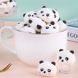 4D小熊猫棉花糖可爱手工熊猫头造型凉粉咖啡奶茶伴侣网红装 饰糖果