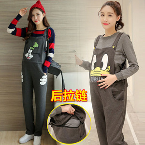 孕妇背带裤春秋外穿2023新款休闲大码宽松直筒孕妇裤春季孕妇装女