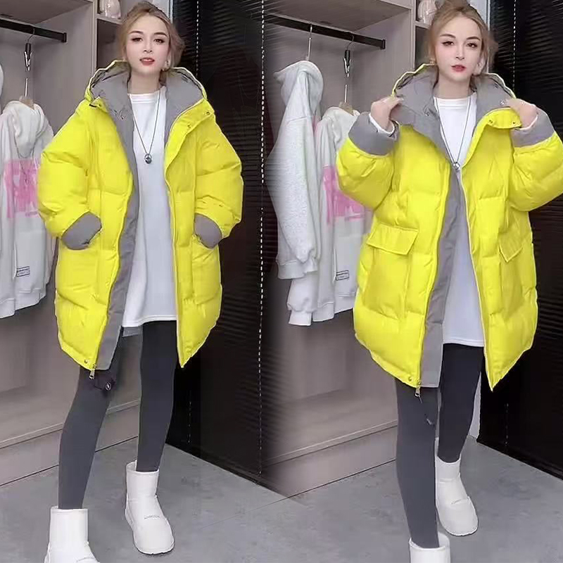 新款韩版宽松2025棉衣休闲撞色减龄冬季加厚棉服保暖外套连帽潮流