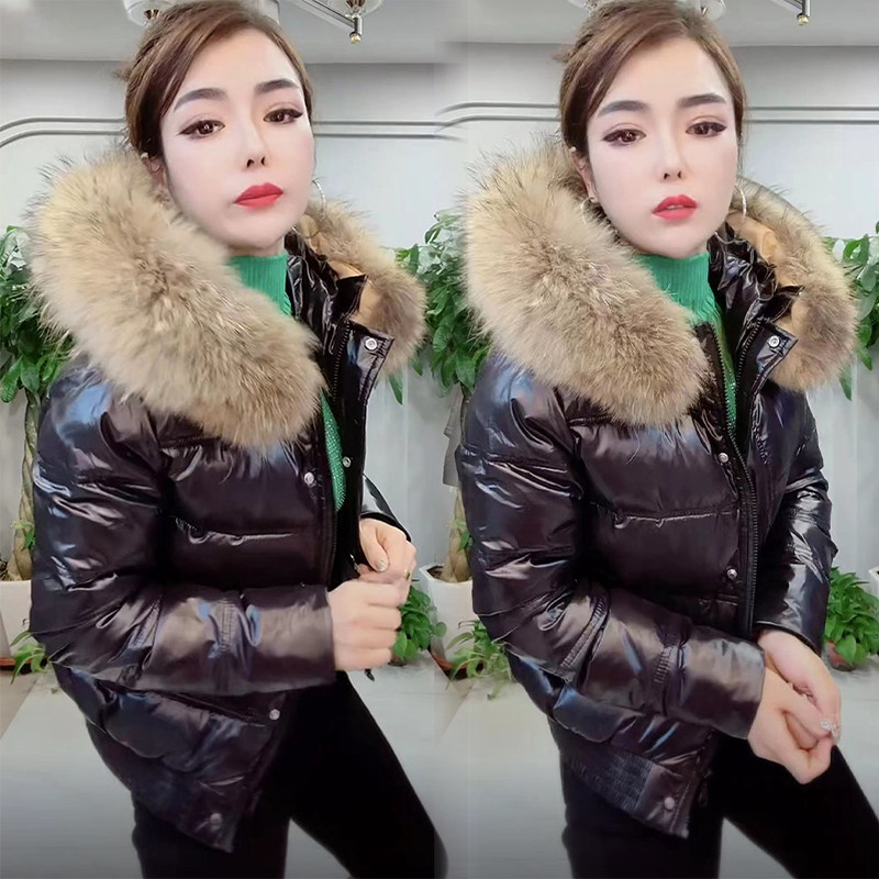 冬季羽绒服女2025新款韩版宽松百搭加厚时尚亮面大毛领短款外套