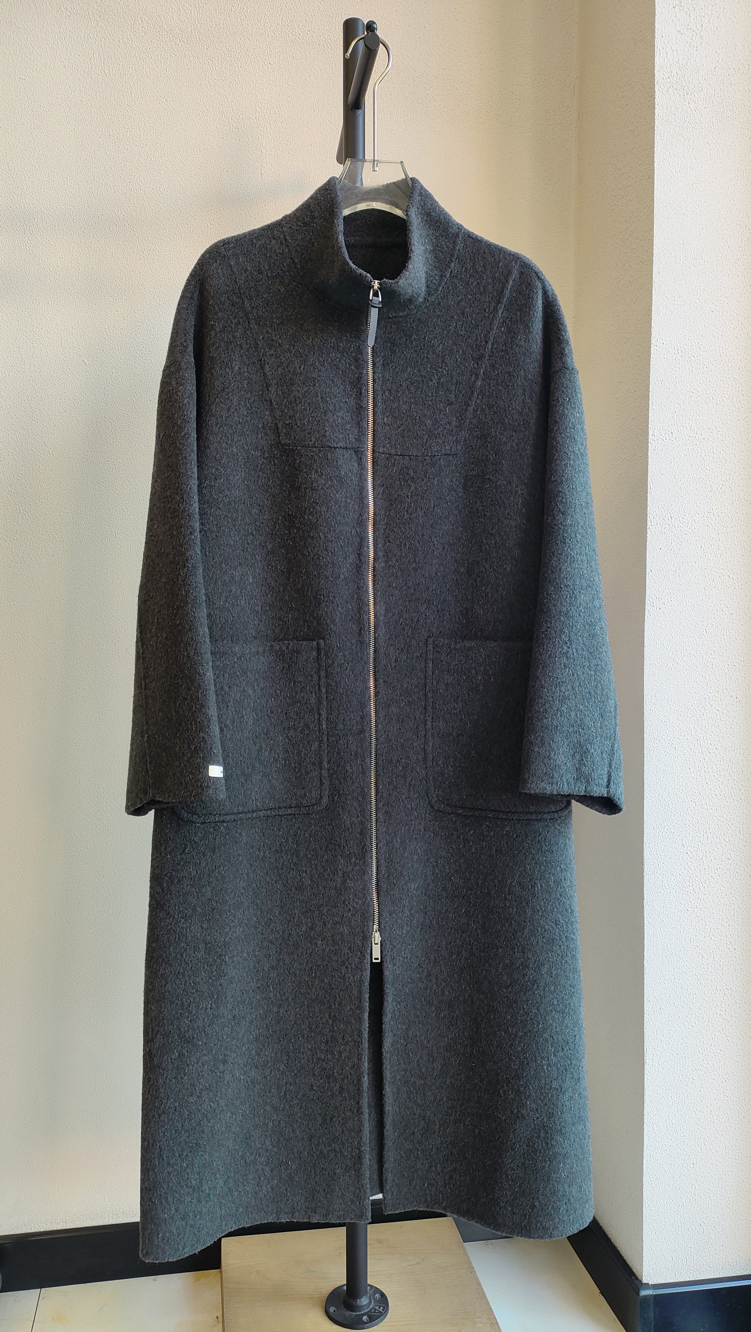 韩国原单正品亏清高端深灰立领拉链宽松显瘦过膝长款双面呢大衣女,女装/女士精品,毛呢外套,淘宝优惠券,粉丝福利购,淘宝优惠卷