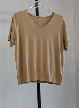 艾美天奴正品亏清 夏装 百搭V领宽松显瘦兰精天丝竹纤维短袖T恤女