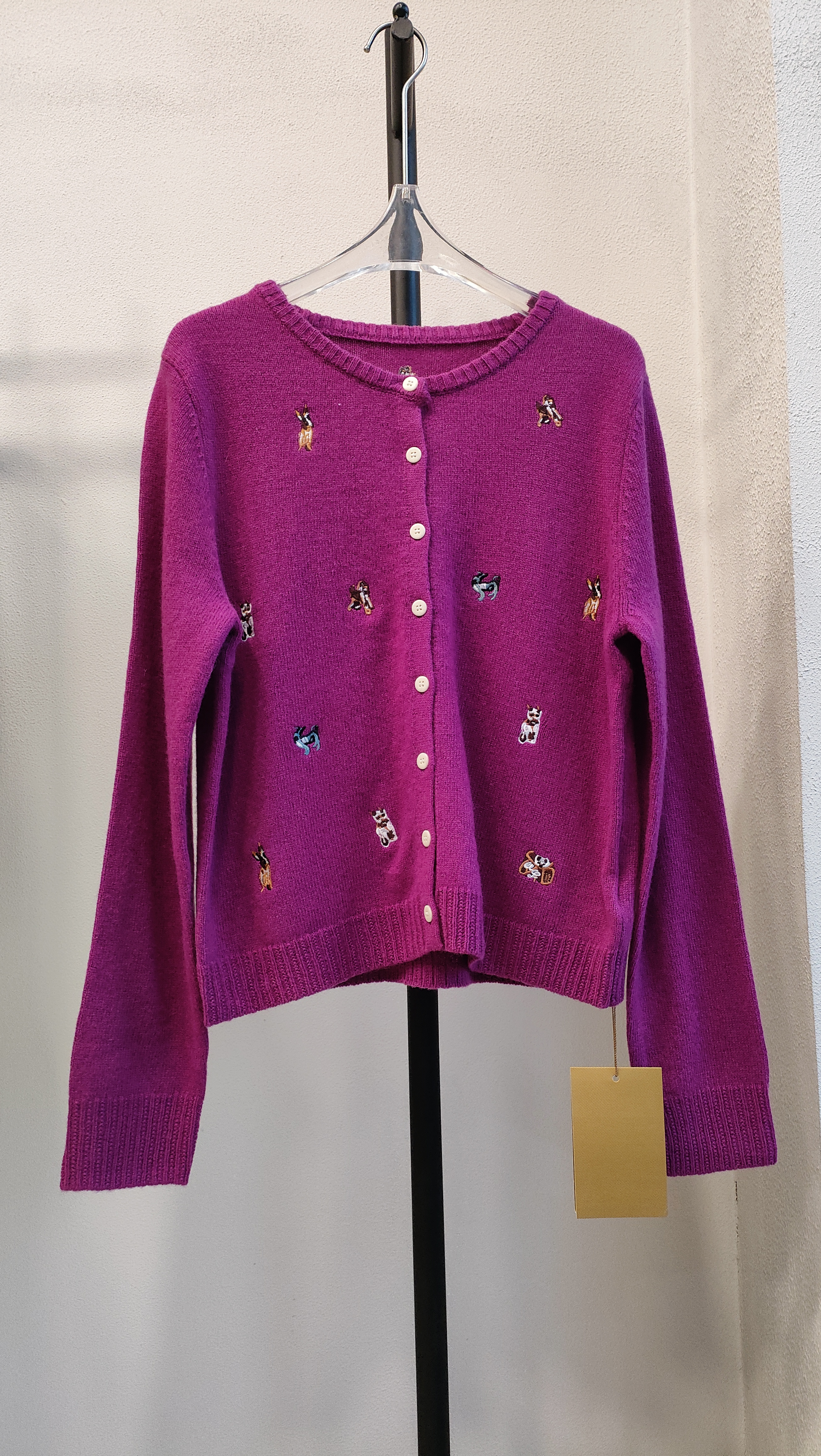 索利慕斯正品亏清 秋冬上新 100羊毛圆领刺绣长袖针织开衫毛衫女