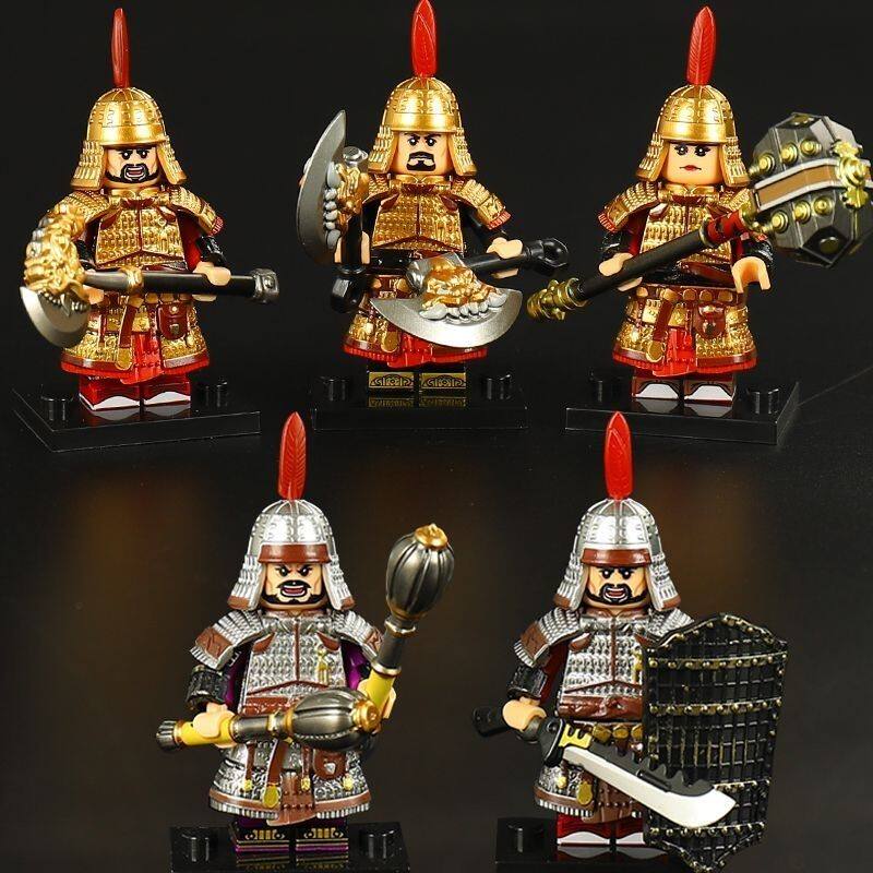 唐朝士兵中国积木人仔古代将军盔甲武士MOC拼装玩具男孩兼容乐高