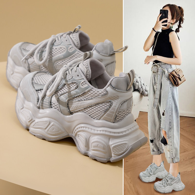 超洋气厚底老爹鞋女款2026春季新款透气复古运动10cm内增高休闲鞋