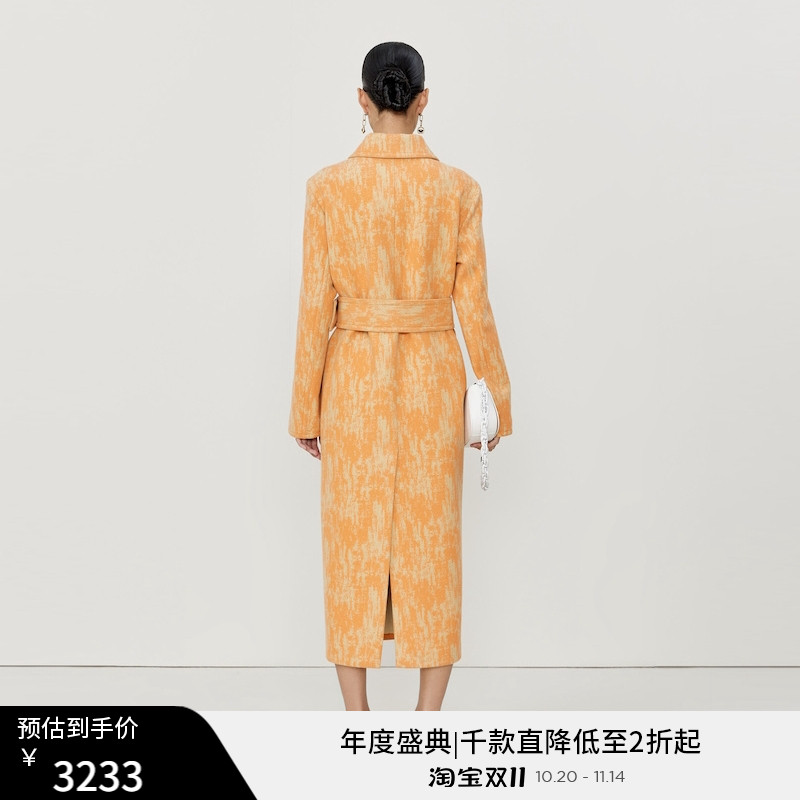 【梵高画作】玛丝菲尔春季新款羊毛橙色毛呢外套大衣长款