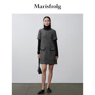 【商场同款】玛丝菲尔礼服冬季新银色时尚半袖晚装连衣裙