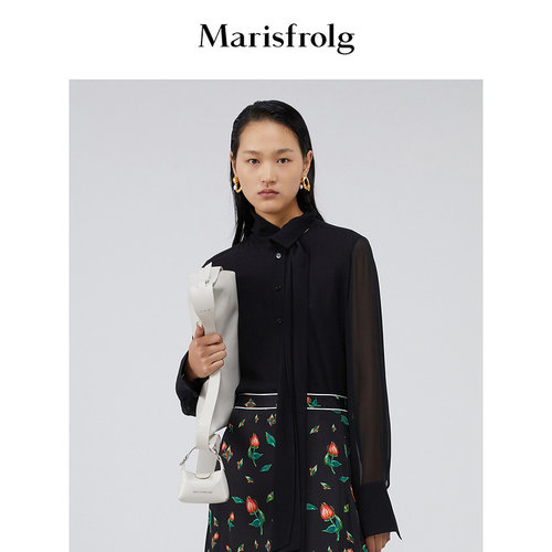 【商场同款】玛丝菲尔女装秋季黑色长袖真丝衬衫