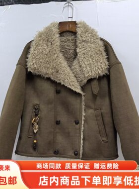 F25D-D1330冬装2025女新款休闲加厚双排扣麂皮翻领皮毛一体短外套