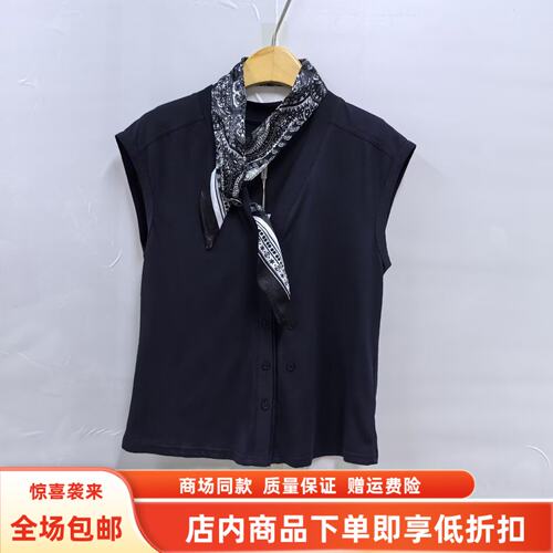 F26B-S2127夏装2026女款时尚设计感无袖V领丝巾装饰衬衫减龄上衣