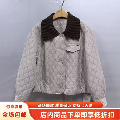 歌G63S223冬装2026女新款时尚休闲宽松夹克针织翻领菱格短款外套