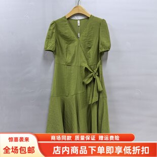 F26B185夏装2026女款时尚收腰V领系带洋气小个子中长款显瘦连衣裙