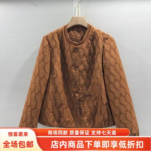 ZQ27-211秋冬2026女新款时尚休闲宽松夹丝棉针织领单排扣短款外套