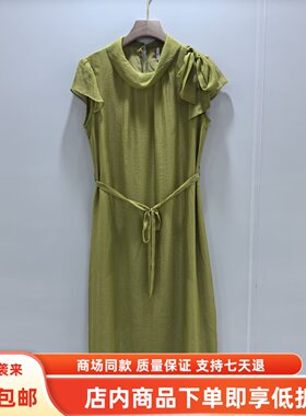 F272B217夏装2026女款时尚优雅系带遮肚飘带气质薄款中长款连衣裙