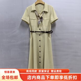 K26BL056夏装2026女款时尚气质翻领收腰单排扣减龄短袖休闲连衣裙