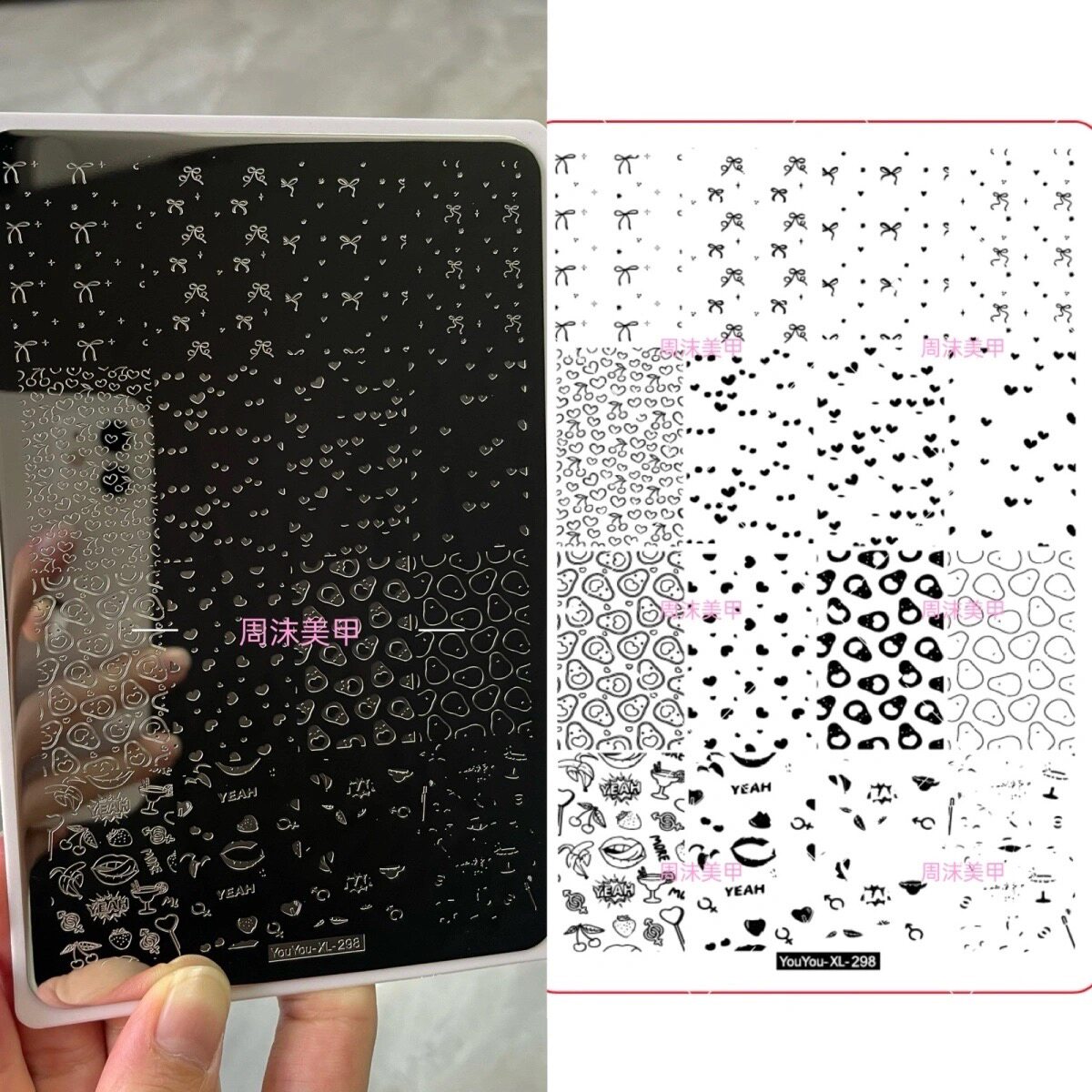 新款星尘美甲钢板蝴蝶结牛油果图案精细模具印花油转印板美甲工具