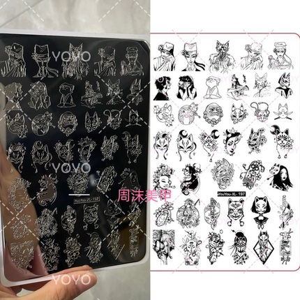 转转新款美甲钢板狐狸书生图案精细唯美模具印花油转印板美甲工具