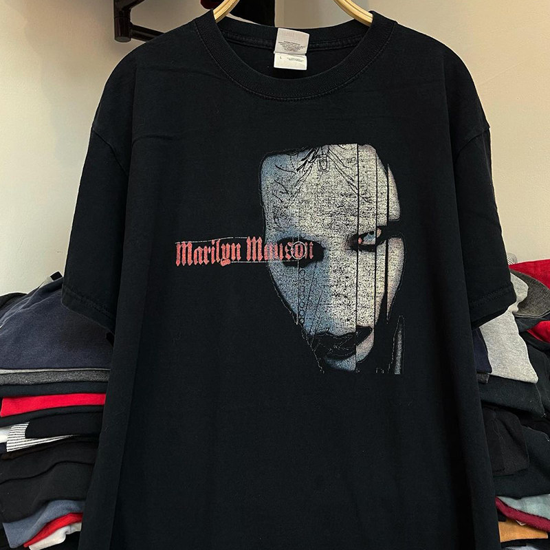 marilyn manson玛丽莲曼森vintage高街哥特风暗黑鬼脸男女短袖t恤