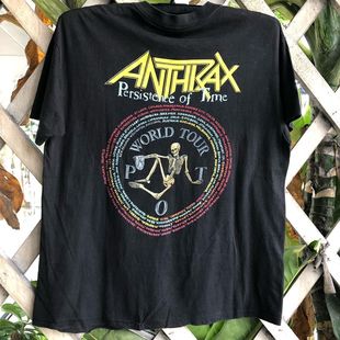 Anthrax炭疽金属摇滚乐队欧美高街嘻哈短袖男女潮流落肩慵懒风T恤