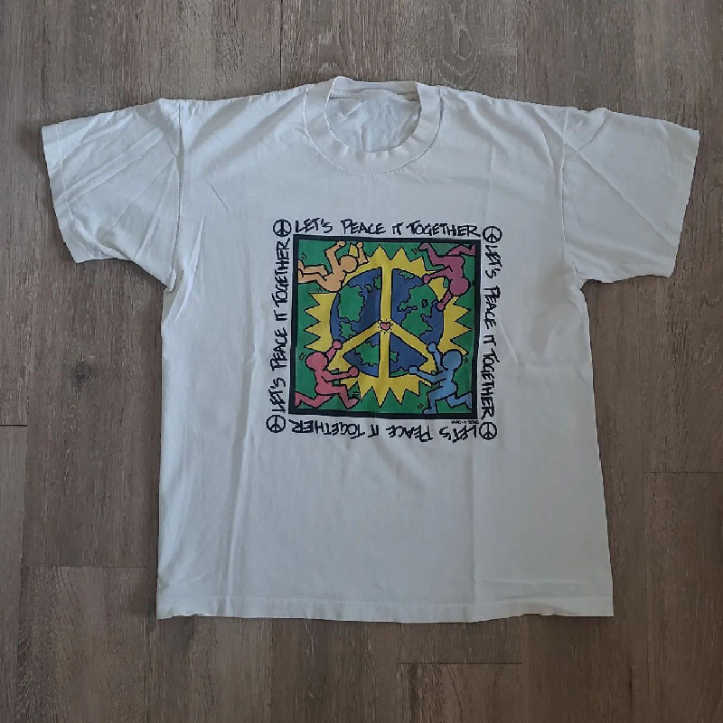 涂鸦复古哈林凯斯oversize宽松纯棉短袖小领口vintage重磅男女T恤,男装,T恤,淘宝优惠券,粉丝福利购,淘宝优惠卷