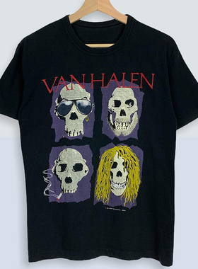 复古VAN HALEN范海伦摇滚乐队Cityboy潮牌短袖T恤重磅男女情侣