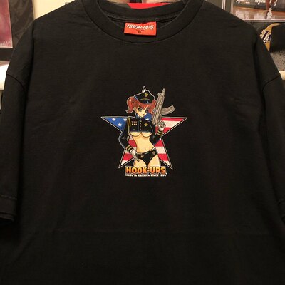 欧美卡通动漫Hook-Ups街头潮流vintage复古短袖oversize男女Tee恤