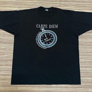 Carpe Diem及时行乐时钟潮流落肩短袖波普艺术小众设计感男女T恤