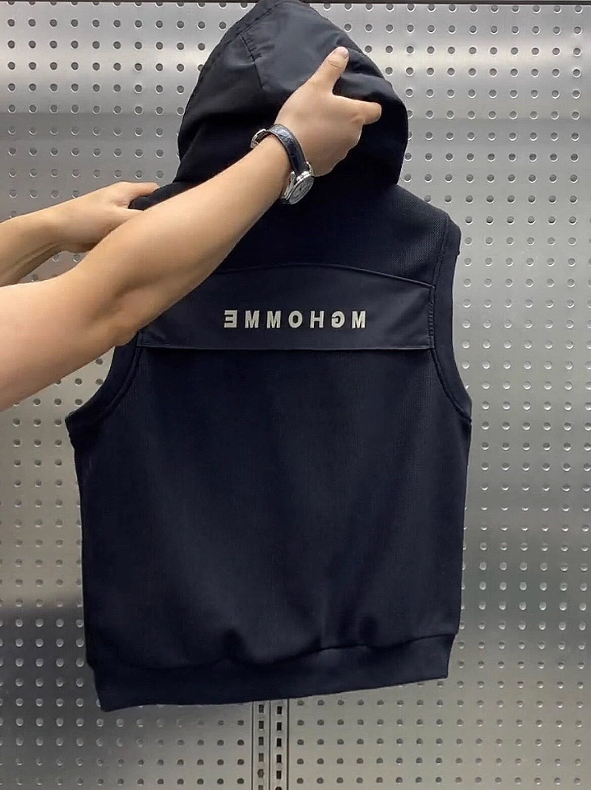 MENS TRENDY BRAND SPLICING HOODED VEST SPRING NEW KNITTED NICHE CASUAL SLEEVELESS JACKET ALL-MATCH FASHION TOP TREND