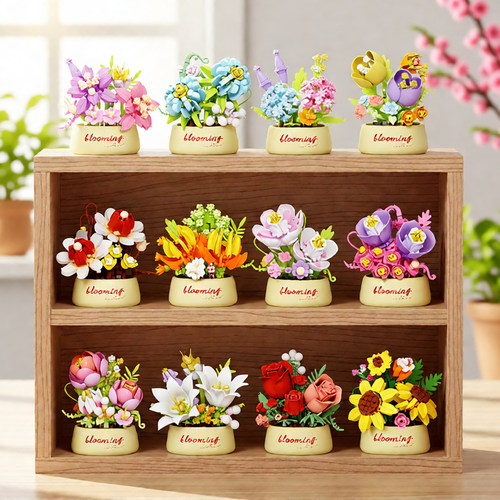 积木花手工花束永生花盆栽拼图